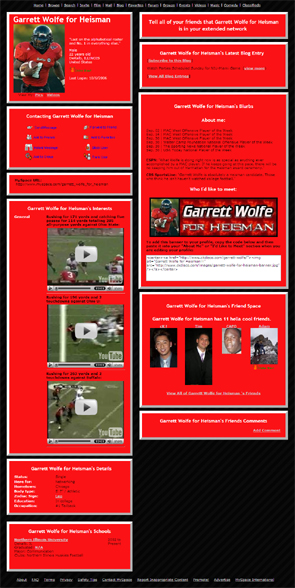 Garrett Wolfe for Heisman on MySpace